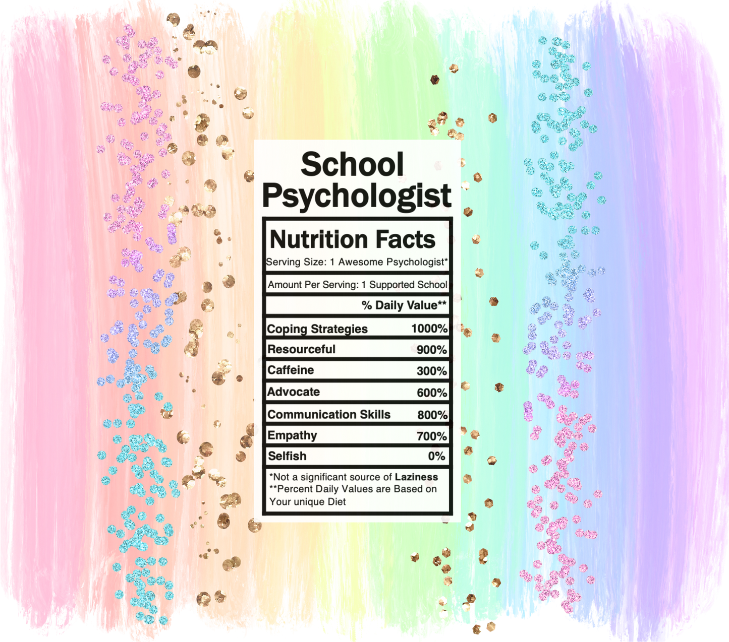 pastel rainbow school psychologist nutrition facts svg