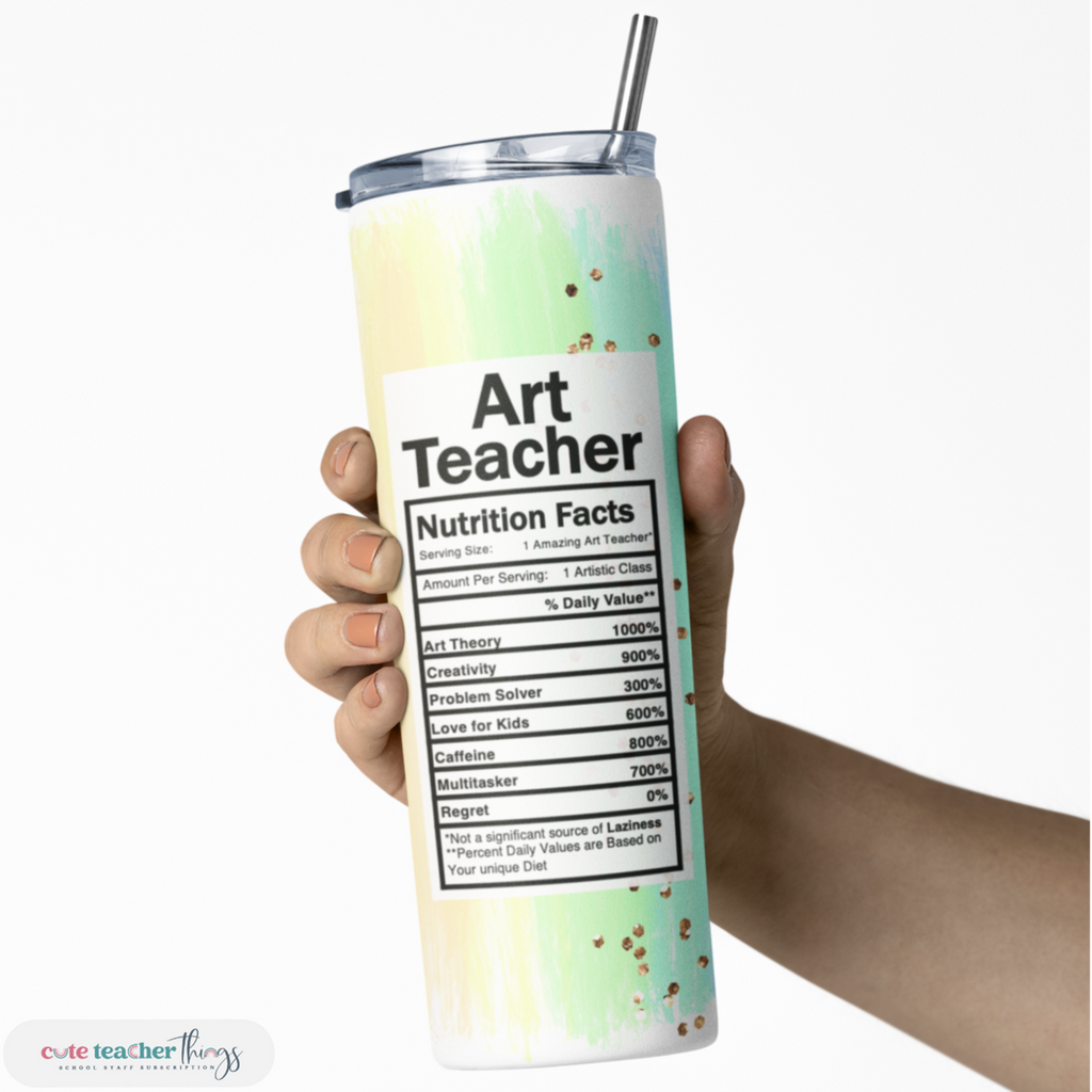 pastel rainbow art teacher design tumbler with straw skinny tumbler