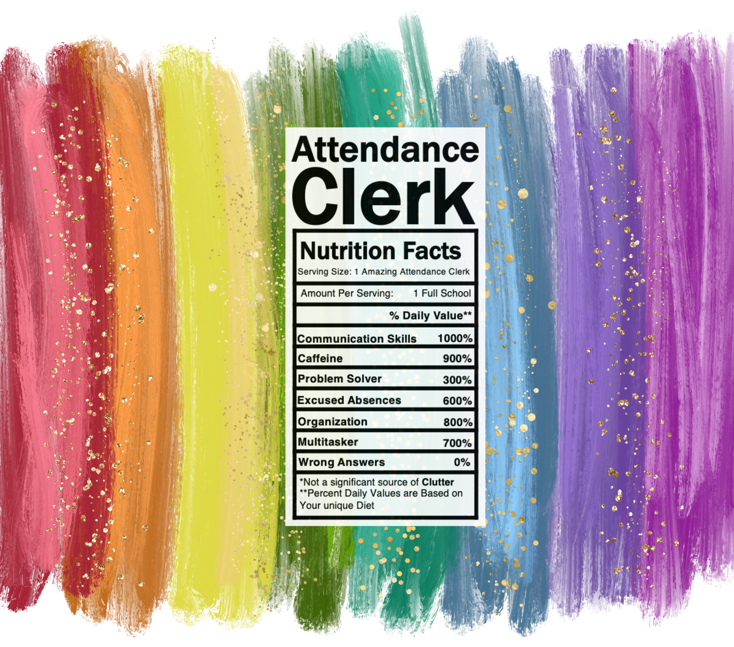 bright rainbow attendance clerk nutrition facts svg