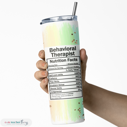 pastel rainbow behavioral therapist skinny tumbler with lid and straw