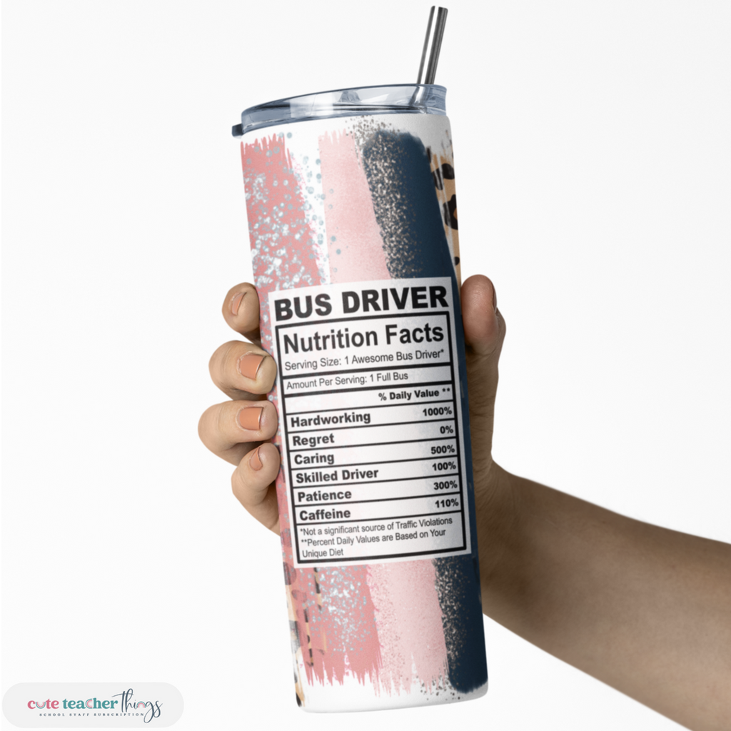 pink leopard print bus driver nutrition facts stainless steel skinny tumbler