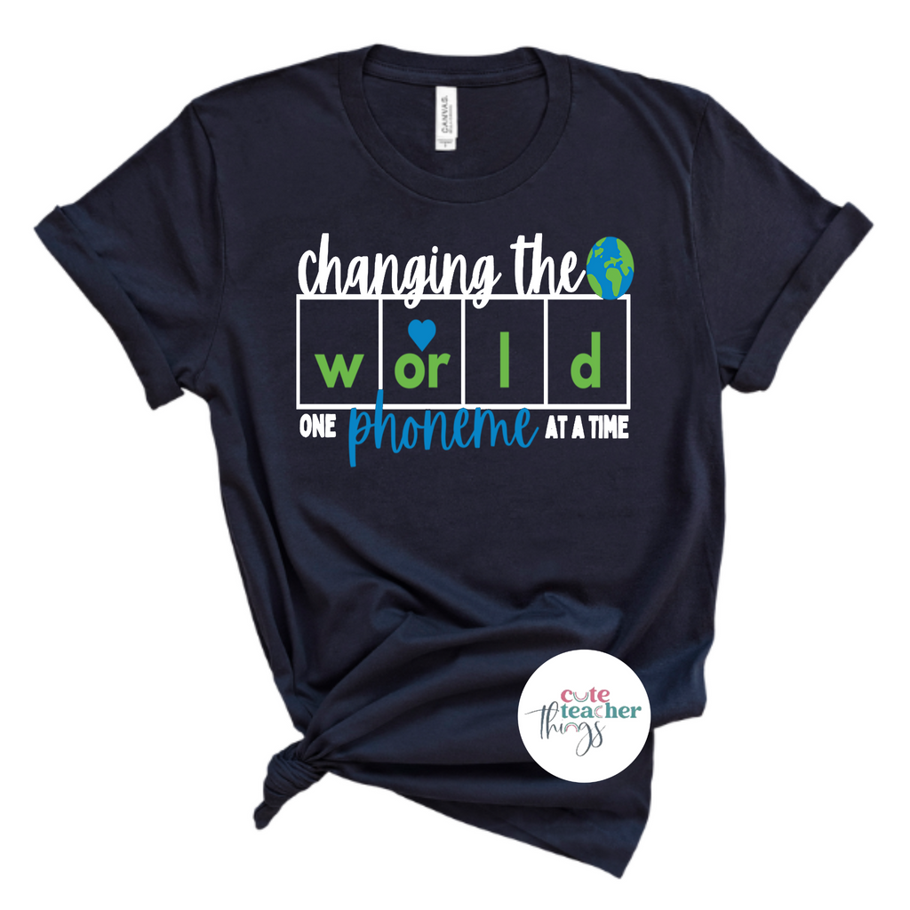 changing the world one phoneme at a time tee, dyslexia teacher shirt, book lover t-shirt
