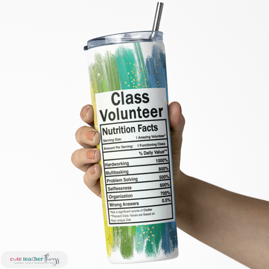 bright rainbow class volunteer design skinny tumbler