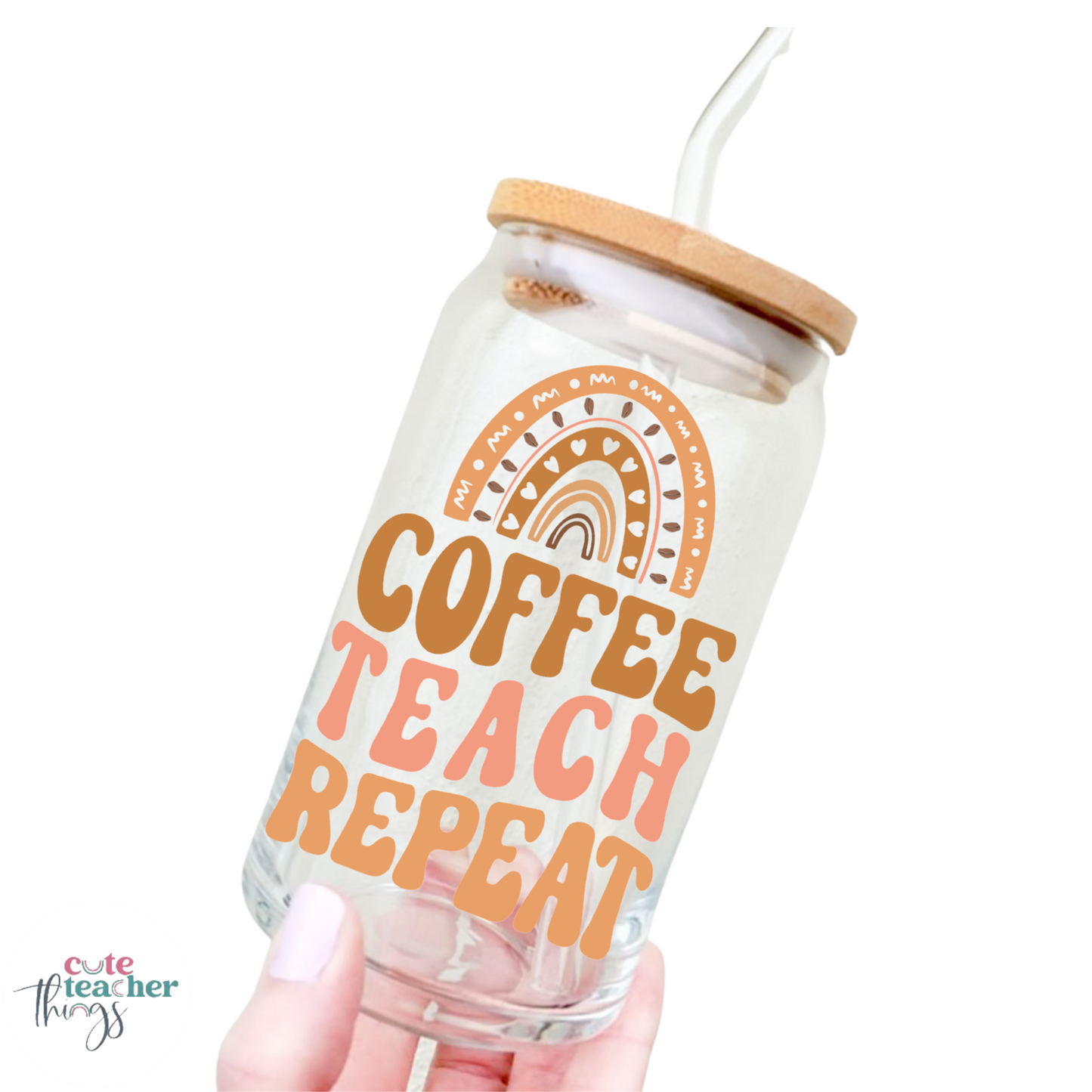 coffee teach repeat glass cup, coffee lovers, appreciation gift