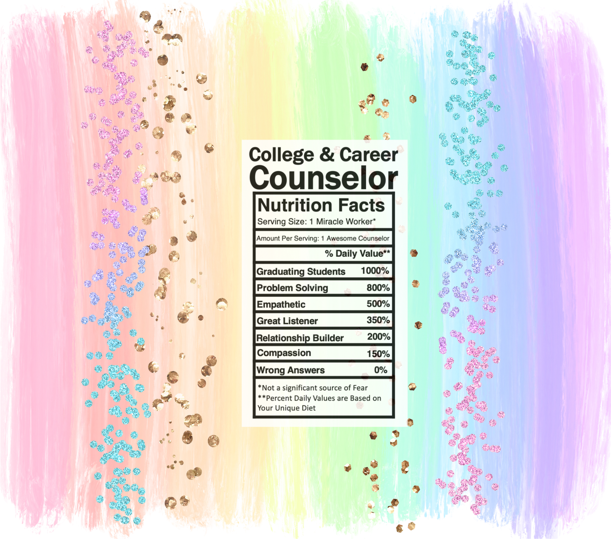 pastel rainbow college & career counselor nutrition facts svg