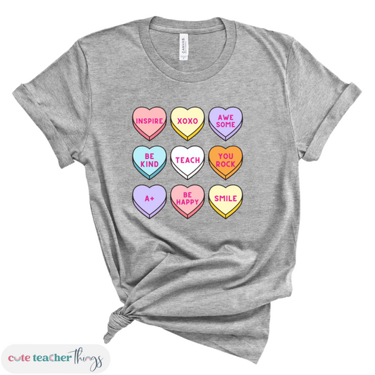 conversation hearts tee, teacher ootd