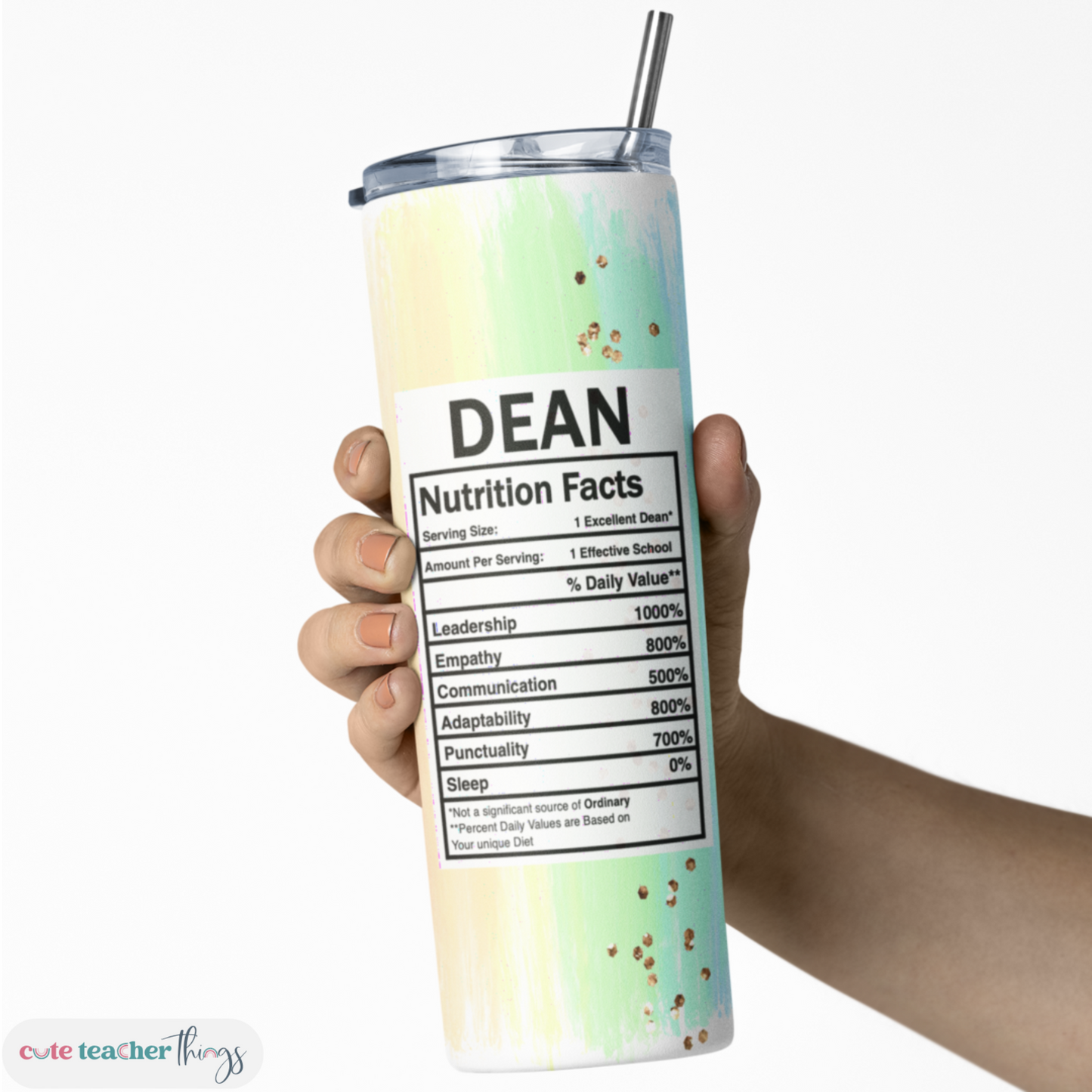 stainless steel slim tumbler, pastel rainbow dean nutrition facts design, easy to hold tumbler