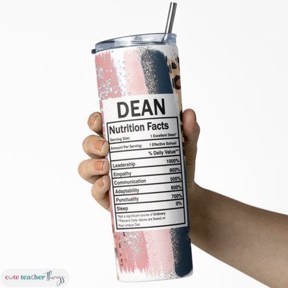 20 oz capacity with lid and straw, pink leopard print dean nutrition facts design, positive affirmation tumbler