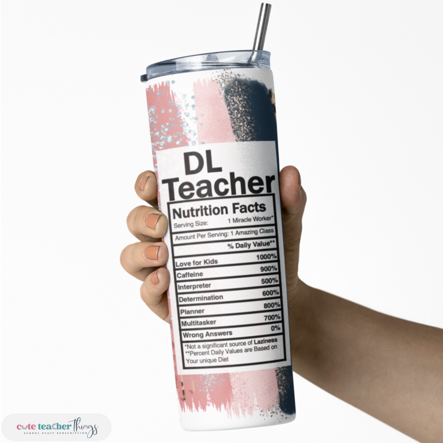 pink leopard print dl teacher nutrition facts design, 20 oz skinny tumbler