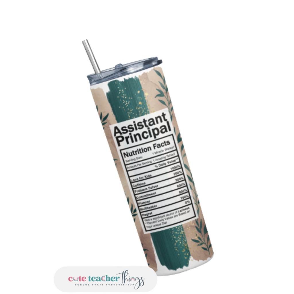 fall harvest assistant principal design skinny tumbler with lid and straw.