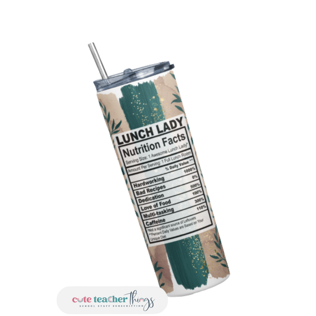 hot & cold beverages tumbler, fall harvest lunch lady design, gift for teachers