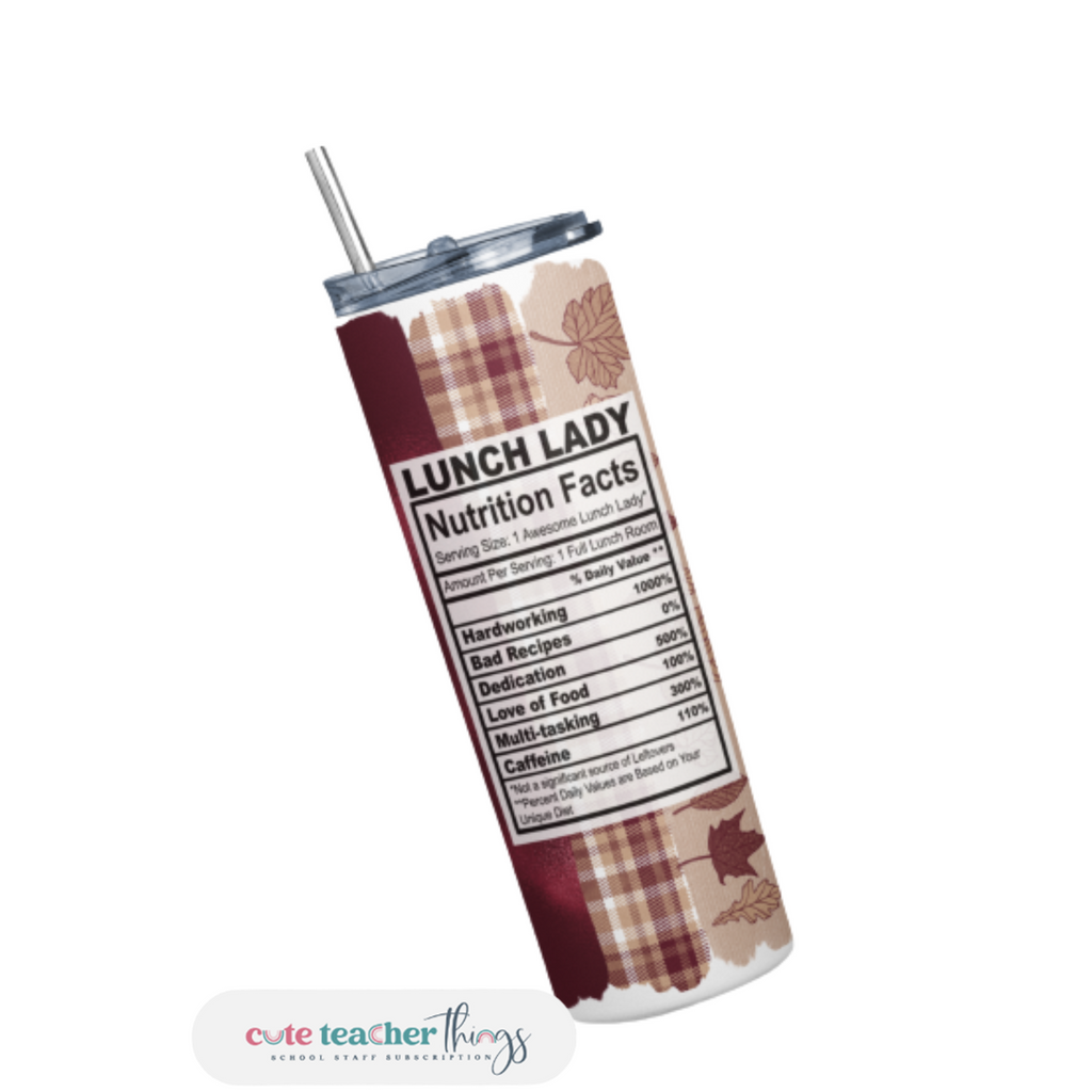 fall leaves lunch lady nutrition facts design skinny tumbler