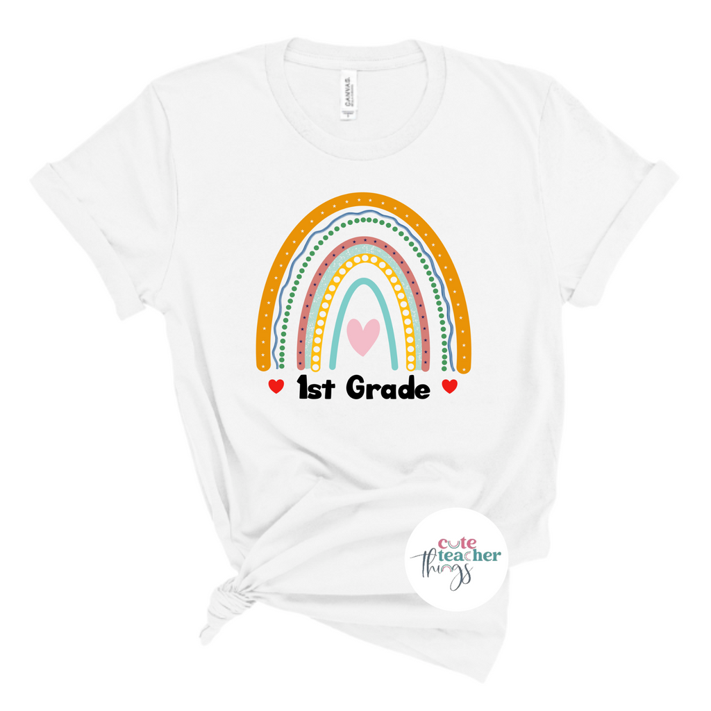 1st grade rainbow tee. grade level t-shirt, teacher crew shirt