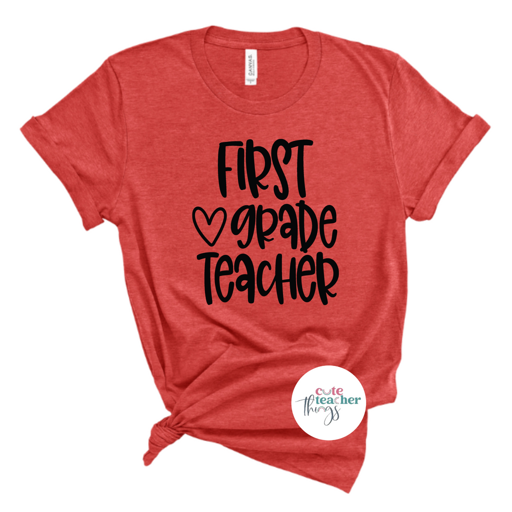 first grade teacher heart tee, first grade squad t-shirt, unisex teacher apparel