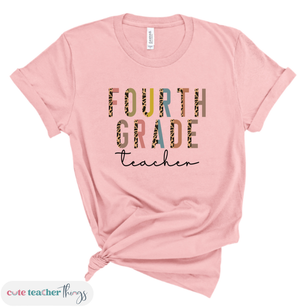 fourth grade teacher half-leopard print tee, appreciation gift, school shirt