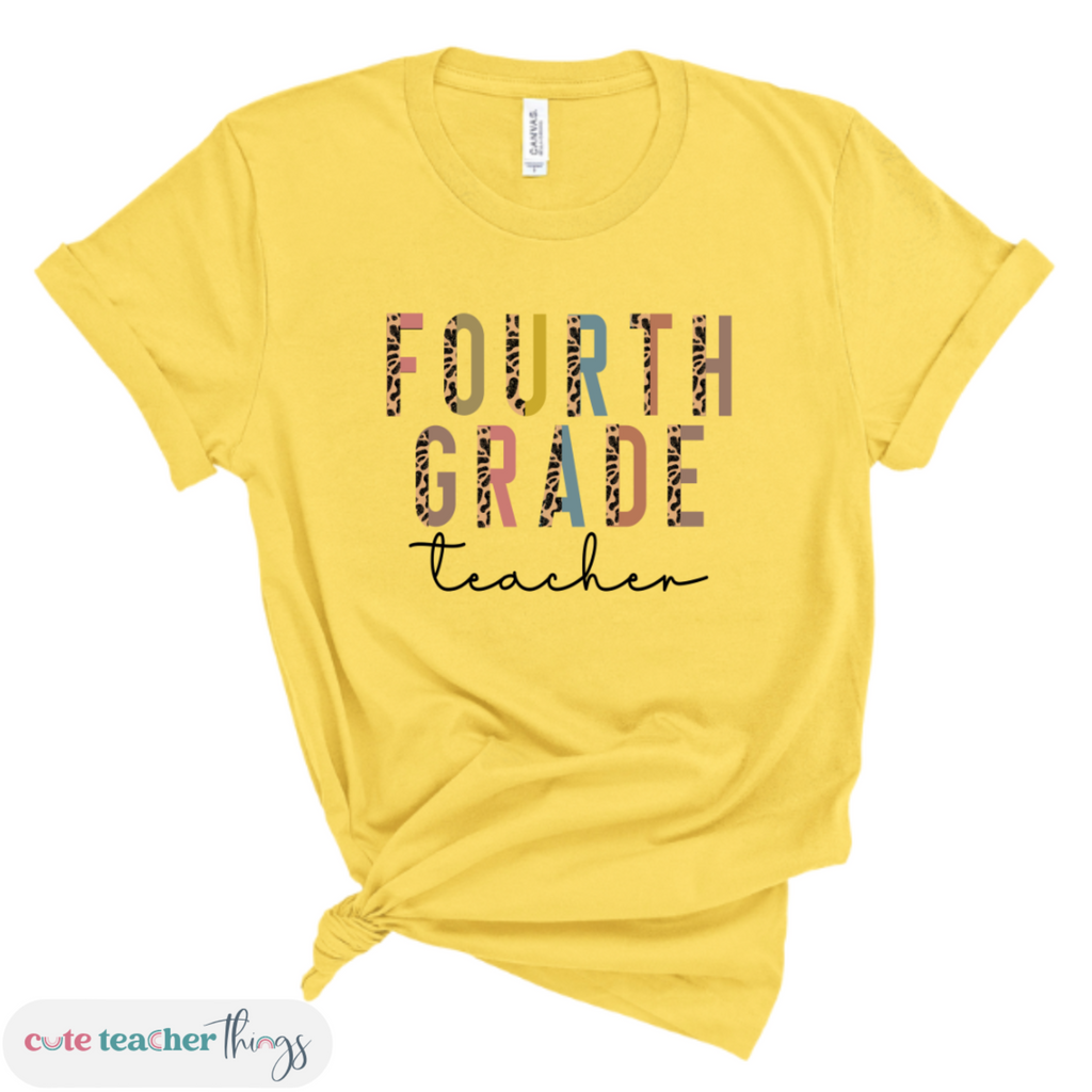 fourth grade teacher graphic tee, first day of school outfit, teacher shirt