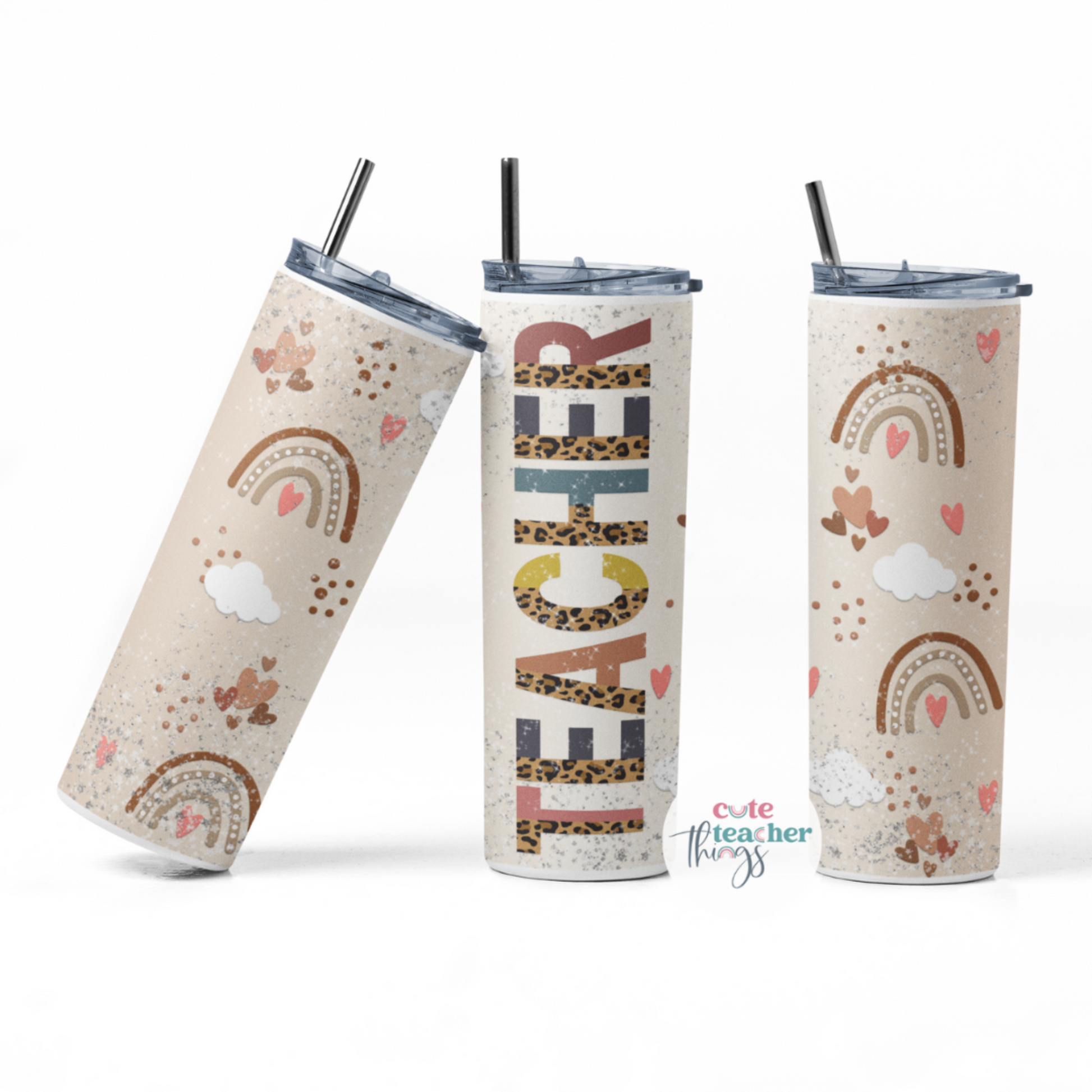 half leopard print teacher nutrition tumbler. skinny, appreciation gift 