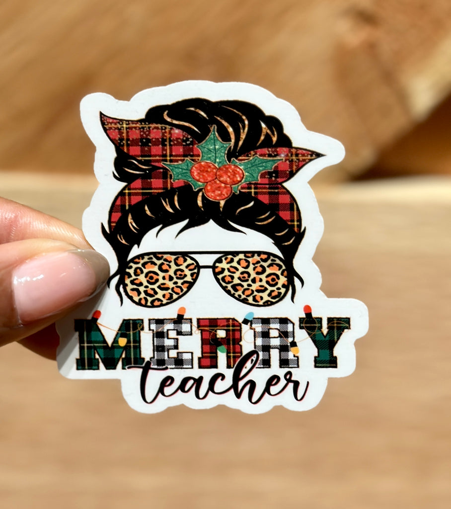 messy bun merry teacher decorative sticker