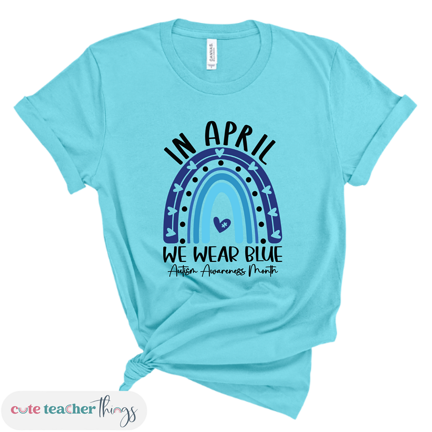 in april we wear blue for autism rainbow tee, world autism awareness day, autism advocates t-shirt