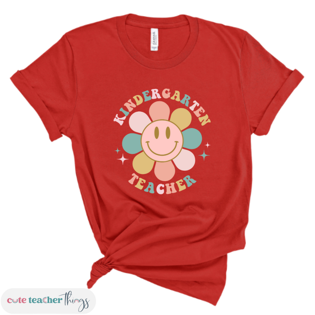 flower teacher shirt, smiley flower, kindergarten teacher t-shirt