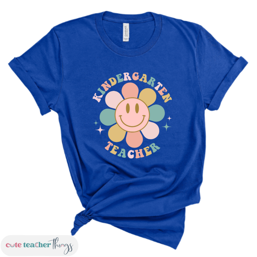 kindergarten teacher retro flower tee, teacher school shirt, unisex fit