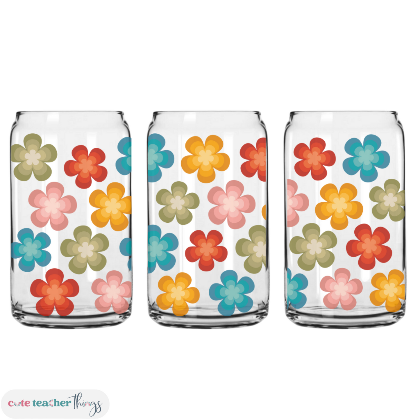 retro flowers gradient, libbey glass, 16oz glass cup