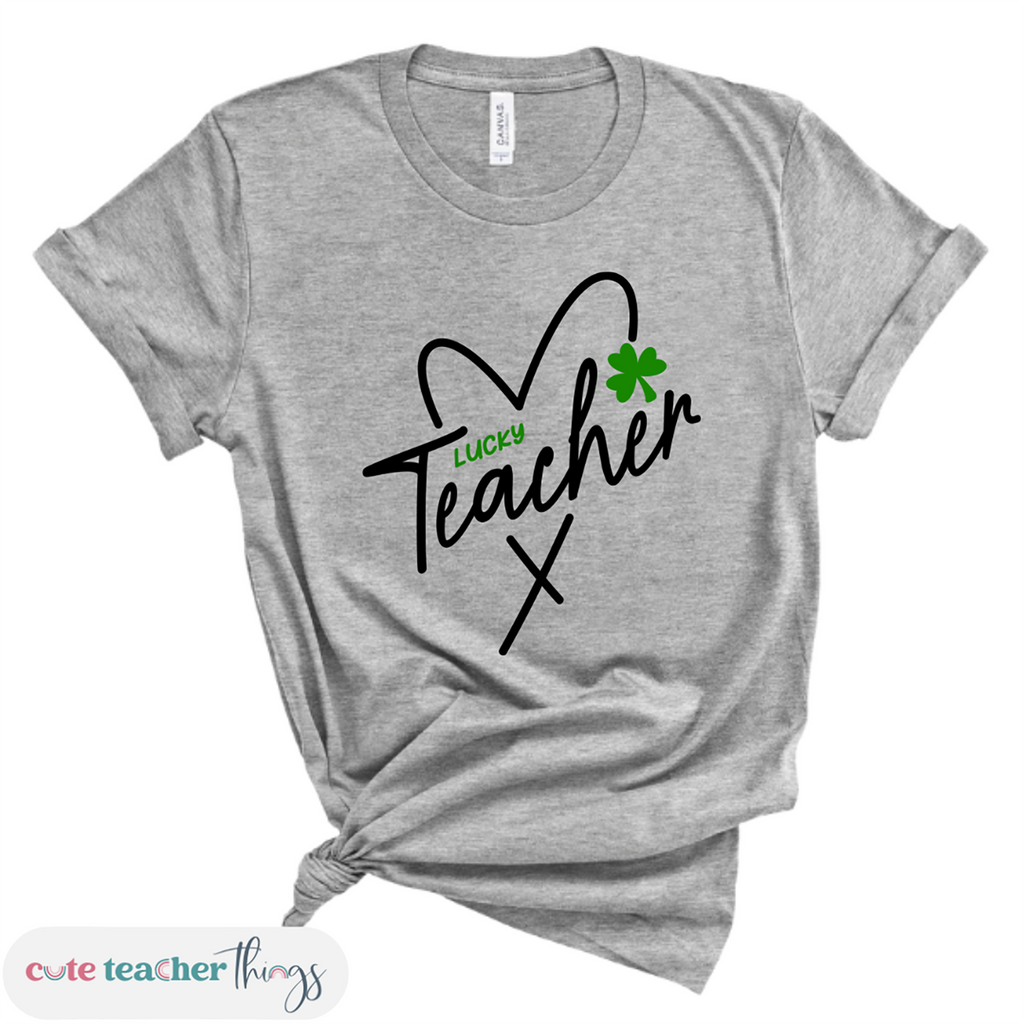 lucky teacher heart tee, teacher clothing, st patrick's day shirt for teachers