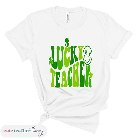 lucky teacher tee, shamrock shirt, teacher's shirt for st. patrick's day celebration