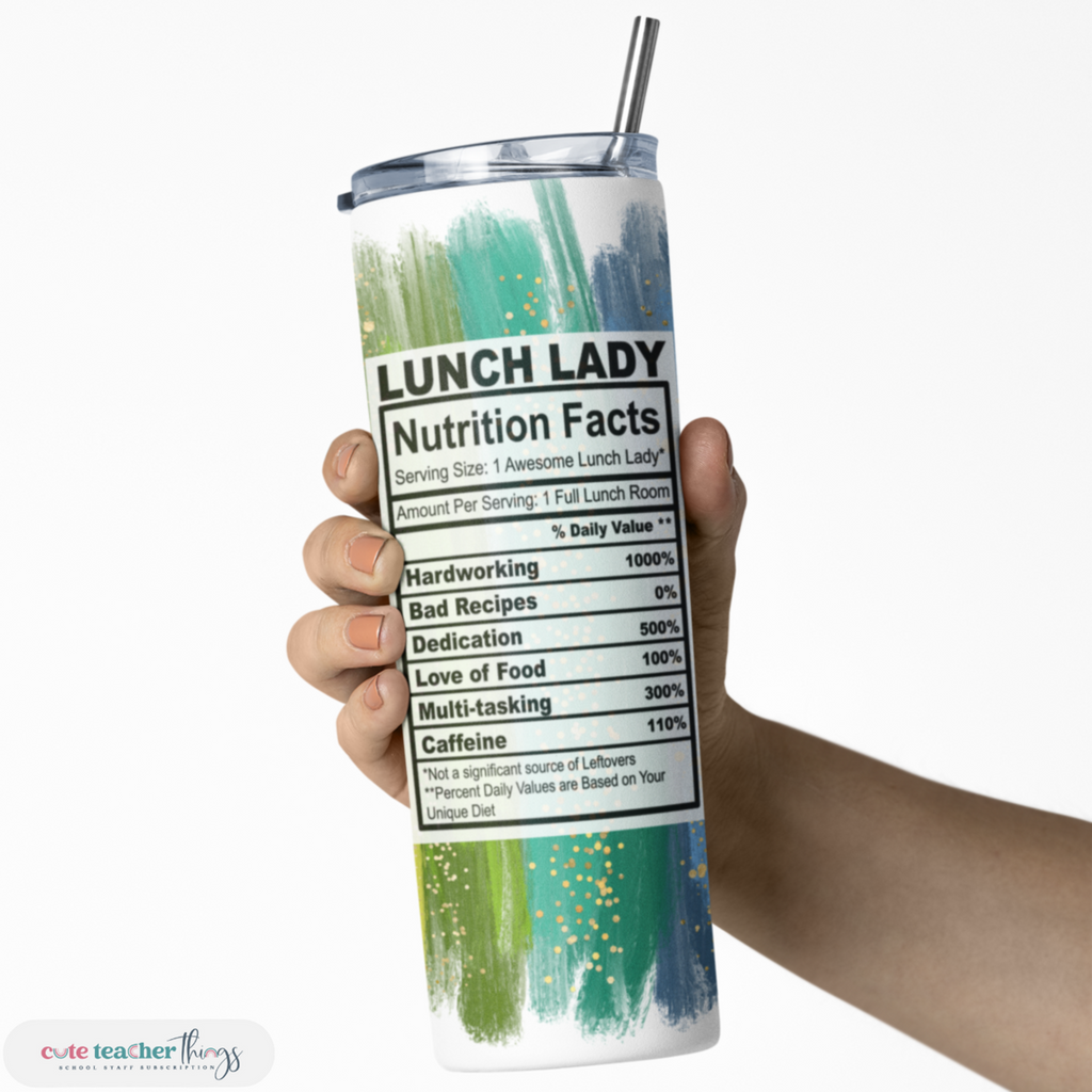 20 oz skinny tumbler, bright rainbow lunch lady nutrition facts tumbler