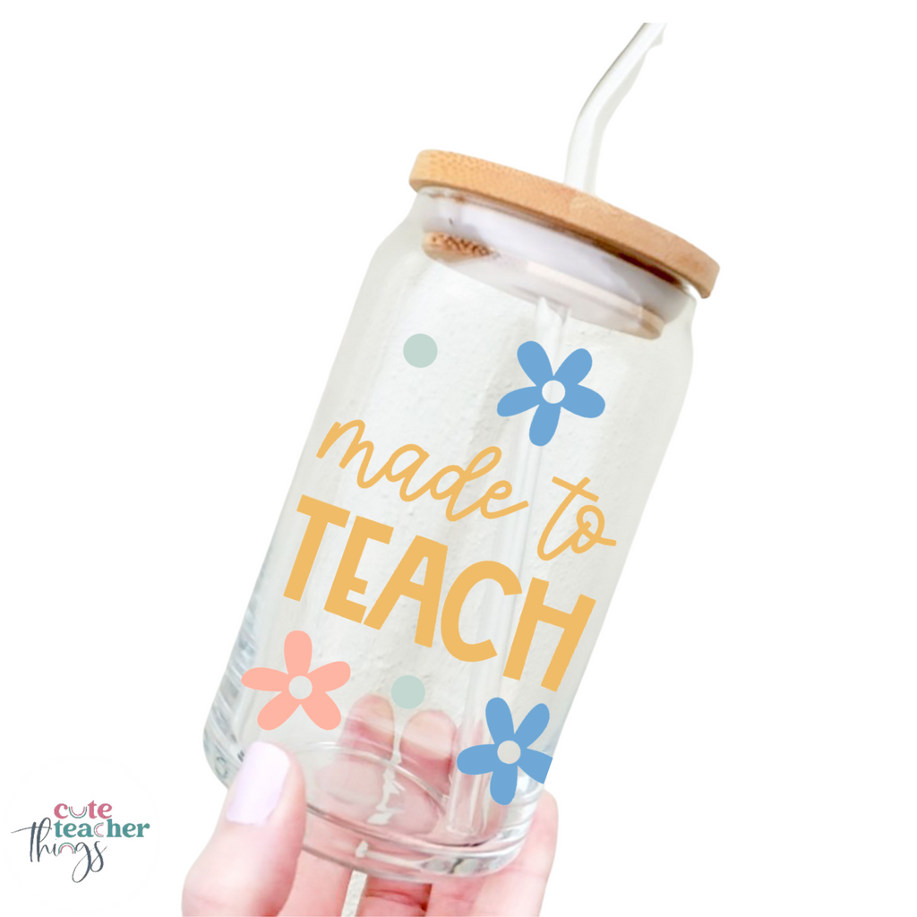 made to teach glass cup, 16 oz, reusable 