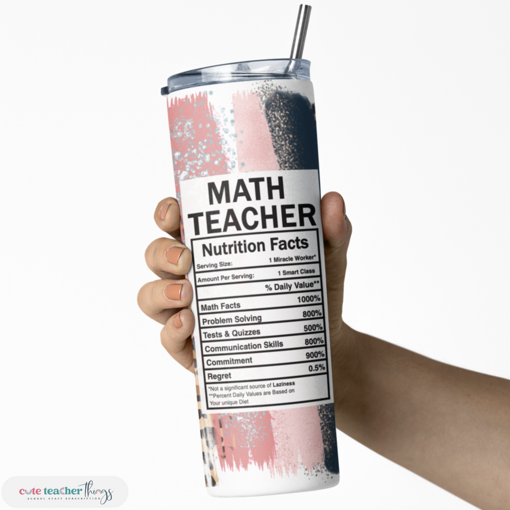 tumbler with lid and straw, pink leopard math teacher nutrition facts design tumbler, gift for best math teacher