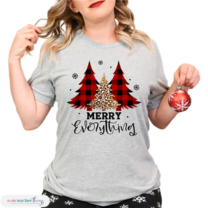 merry everything tee, graphic shirt, christmas gathering outfit