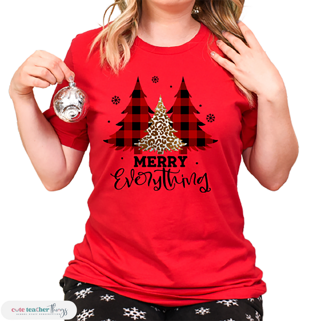 merry everything holiday tee, christmas gift for favorite teacher, holiday graphic tee
