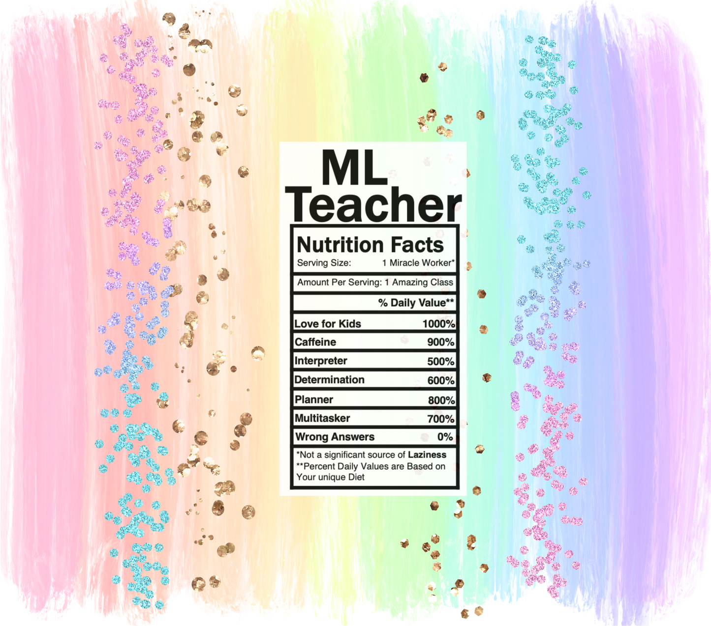 pastel rainbow ML teacher nutrition facts svg