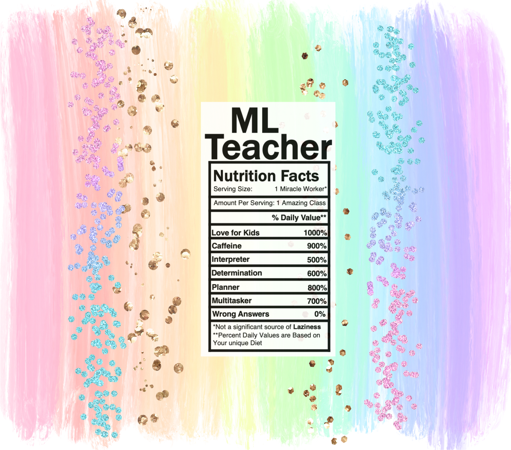 pastel rainbow ML teacher nutrition facts svg