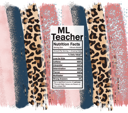 pink leopard ML teacher nutrition facts svg