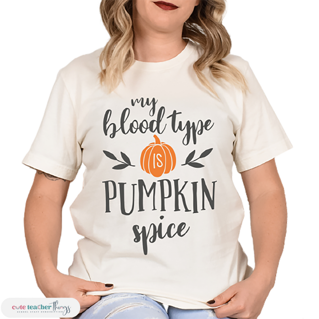 my blood type is pumpkin spice design t-shirt, fall collection, unisex fall shirt