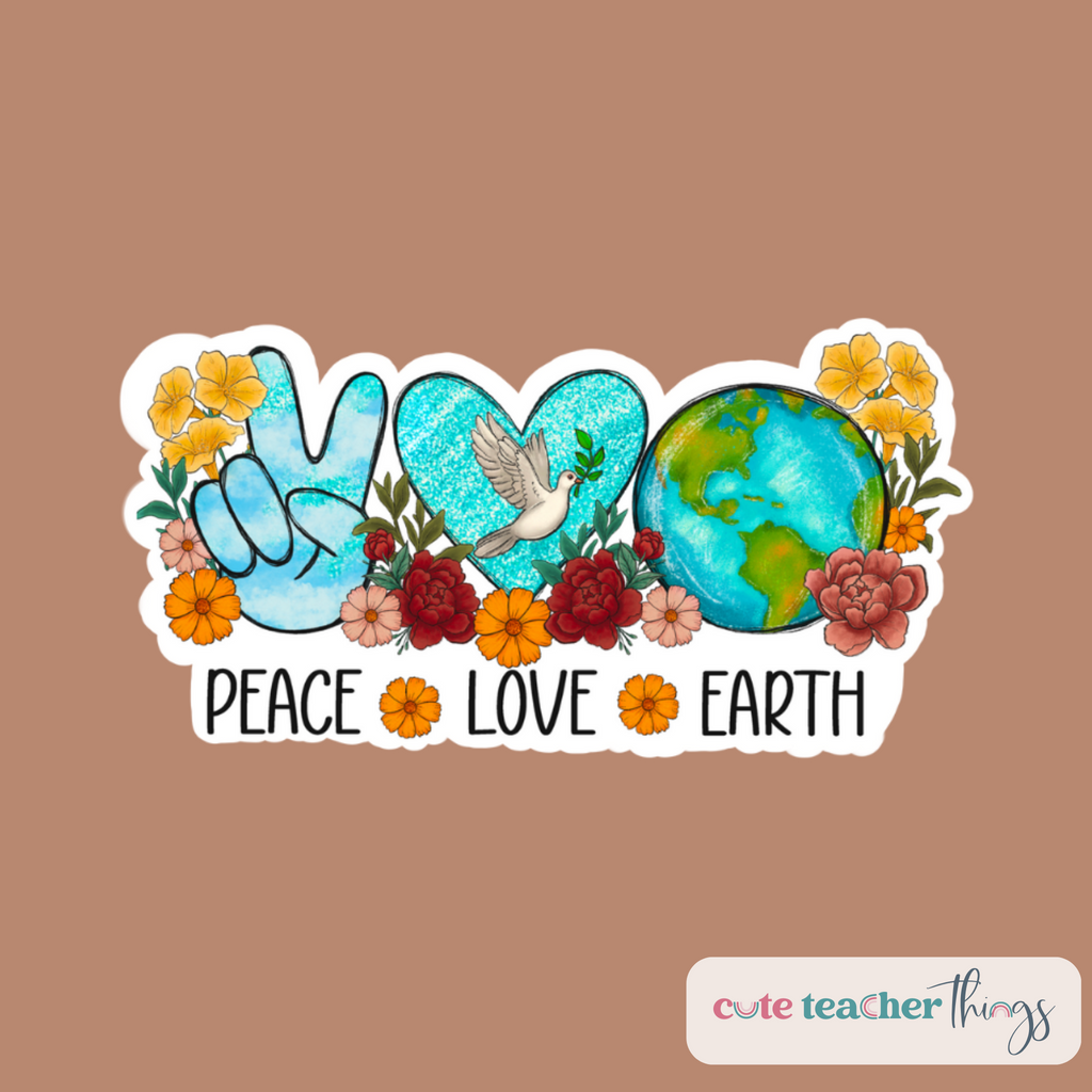 peace love earth sticker, weatherproof, long lasting sticker