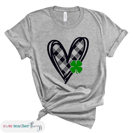 plaid heart shamrock tee, st. patricks day celebration, st. patty's day teacher outfit