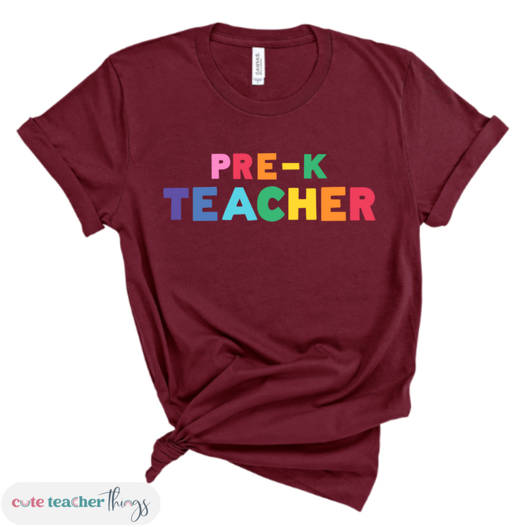 pre-k teacher colorful tee,  unisex fit, appreciation gift