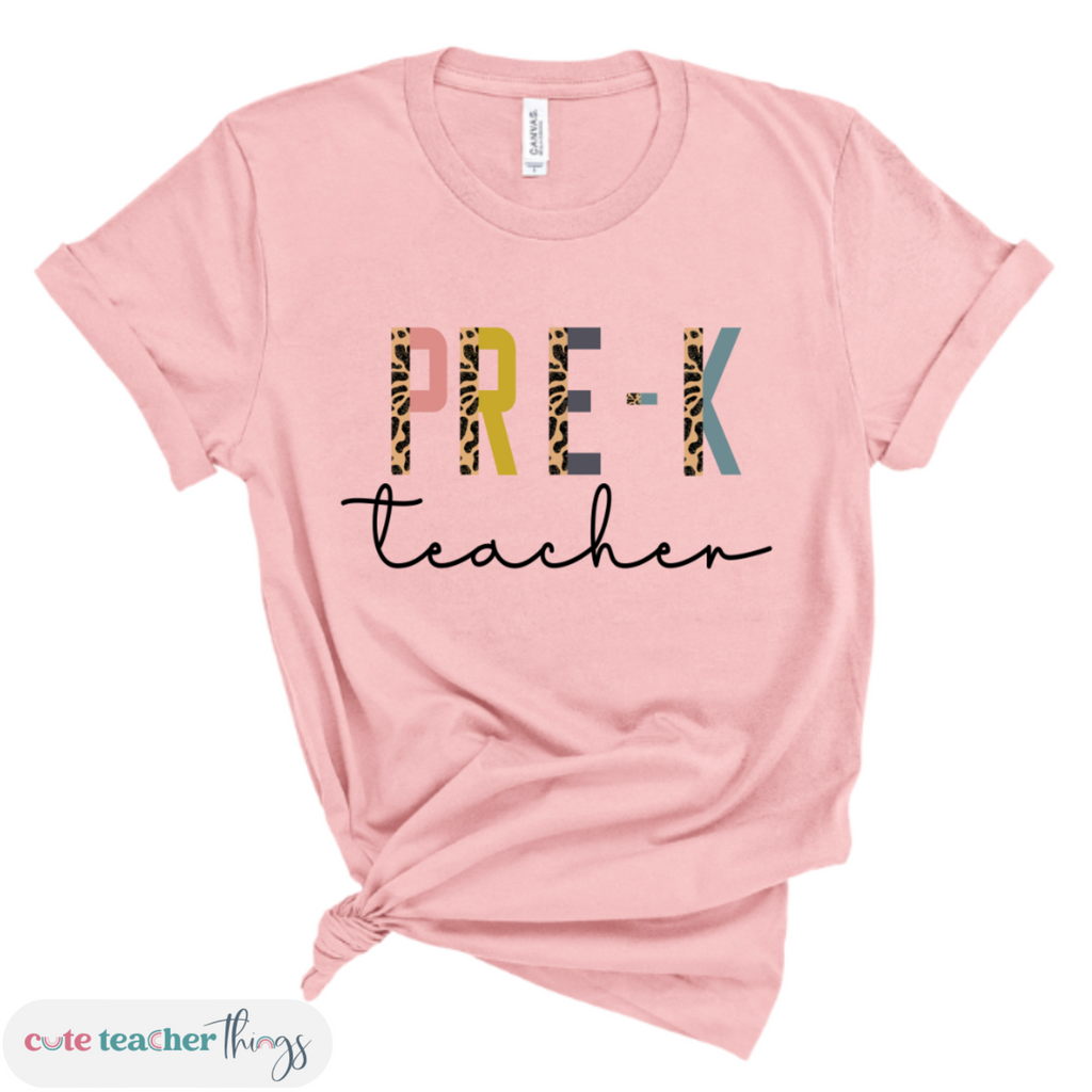 pre-k teacher tee, animal print, unisex fit
