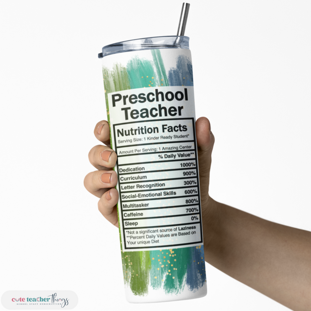 preschool teacher nutrition facts stainless tumbler, insulated water bottle for teachers 