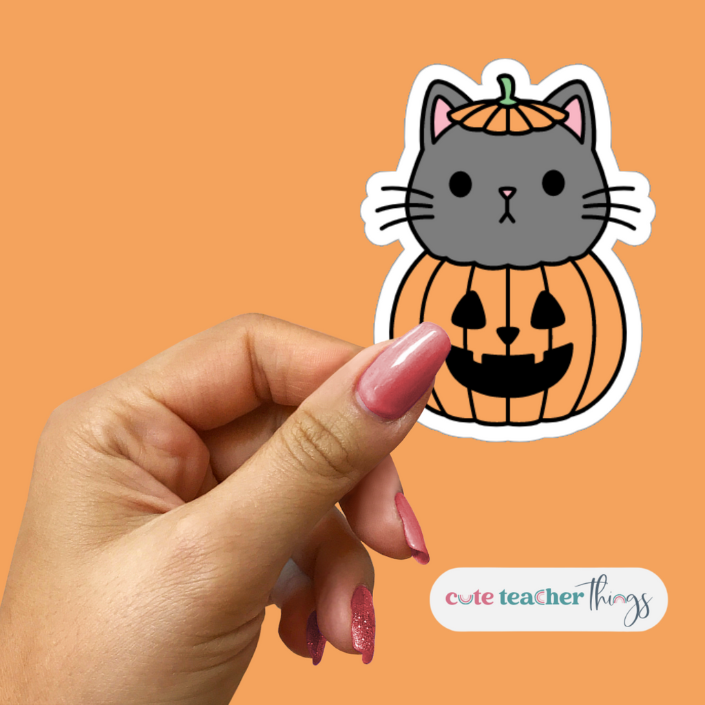pumpkin cat decorative sticker, halloween gift for teachers