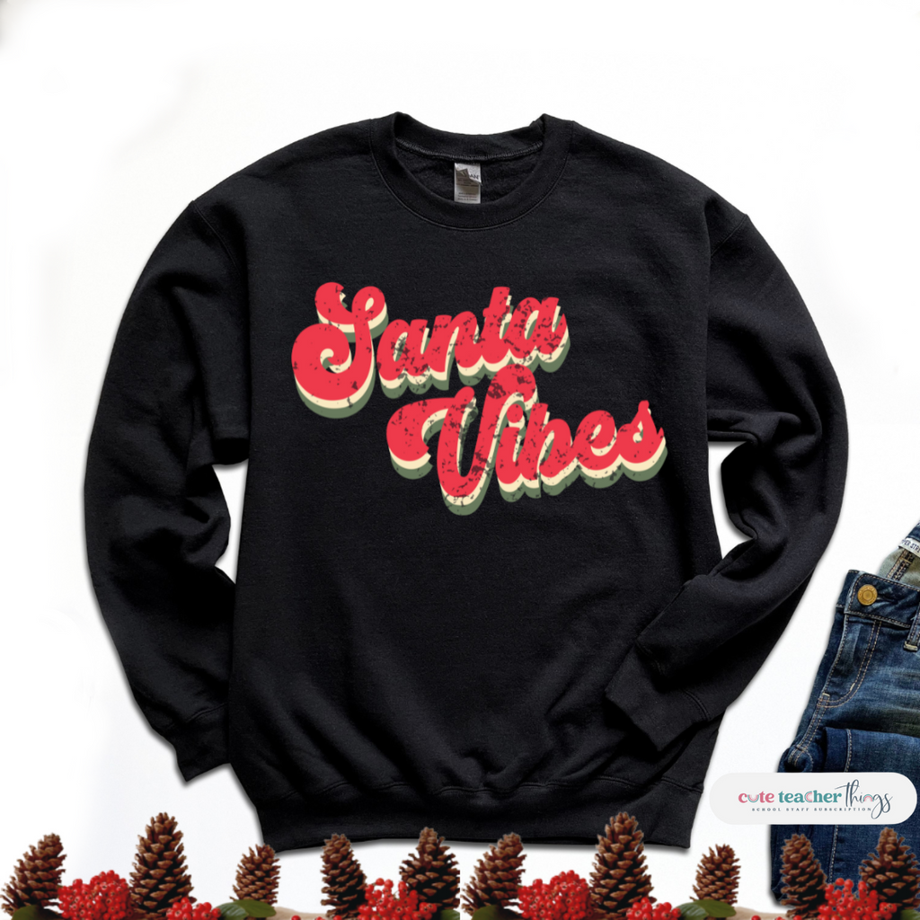 santa vibes retro sweater, christmas outfit, christmas gift for teachers