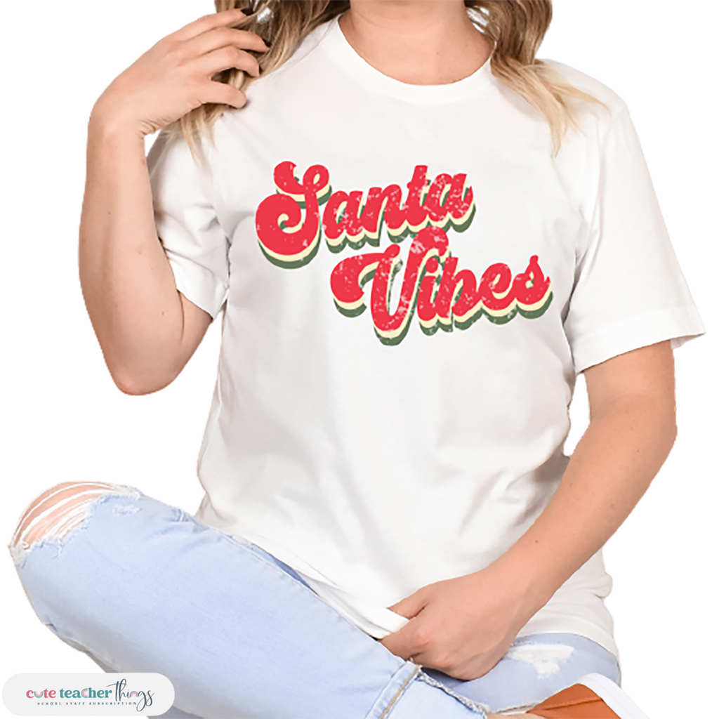 santa vibes design tee, christmas gift for teachers, unisex christmas shirt