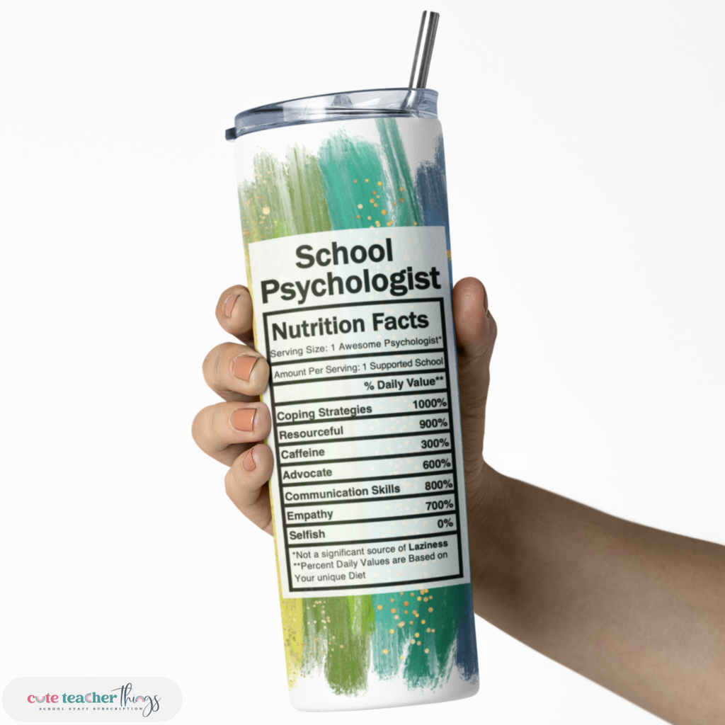 double wall insulated slim tumbler, bright rainbow school psychologist nutrition facts design, appreciation gift