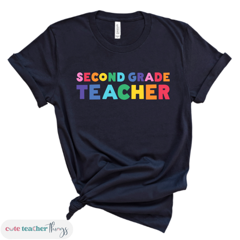 second grade teacher colorful tee, unisex fit, appreciation gift