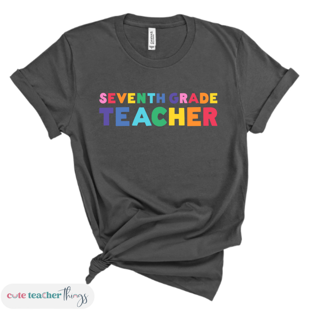 seventh grade teacher colorful tee, crew neck, cotton, unisex fit