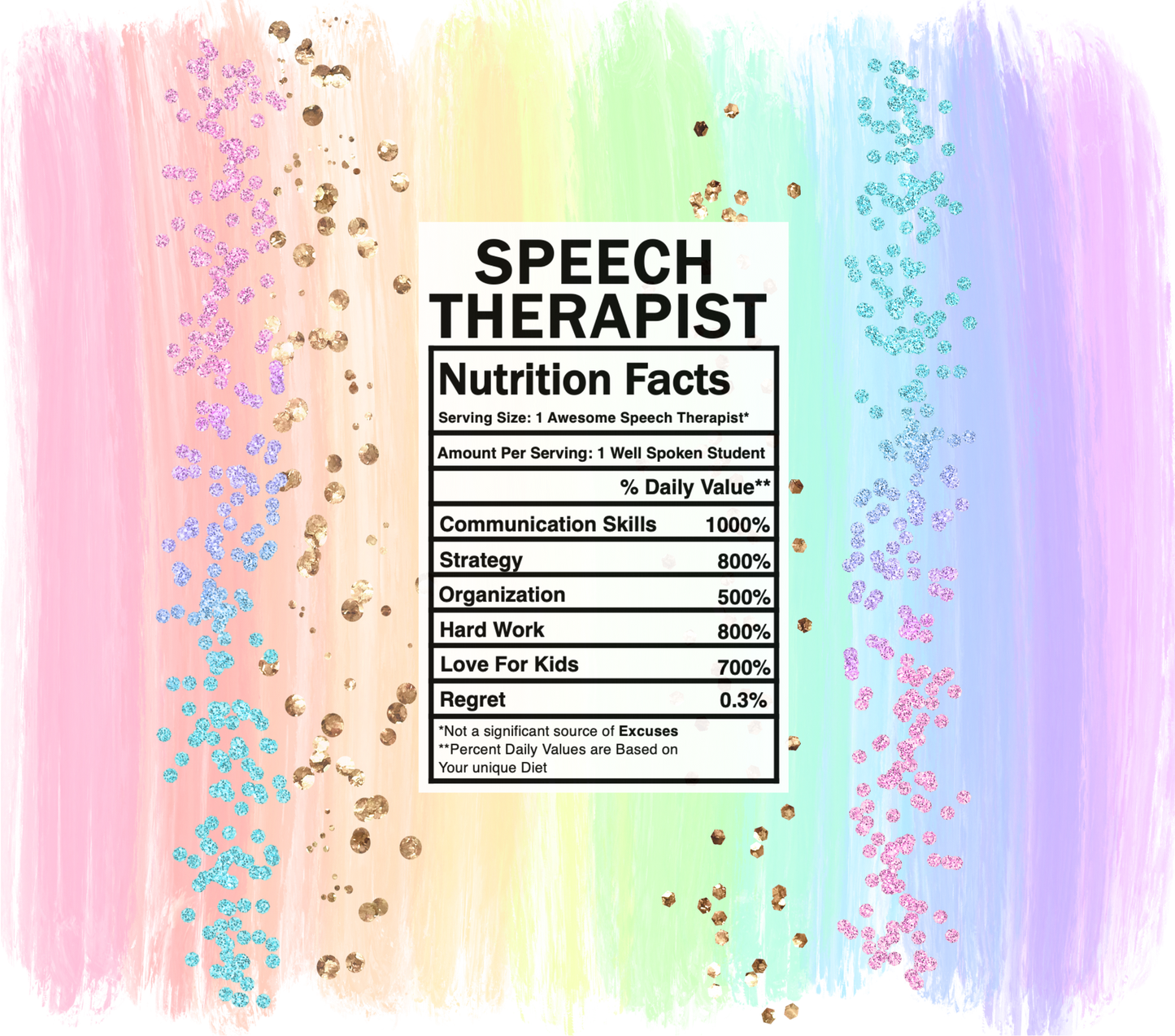 pastel rainbow speech therapist nutrition facts svg