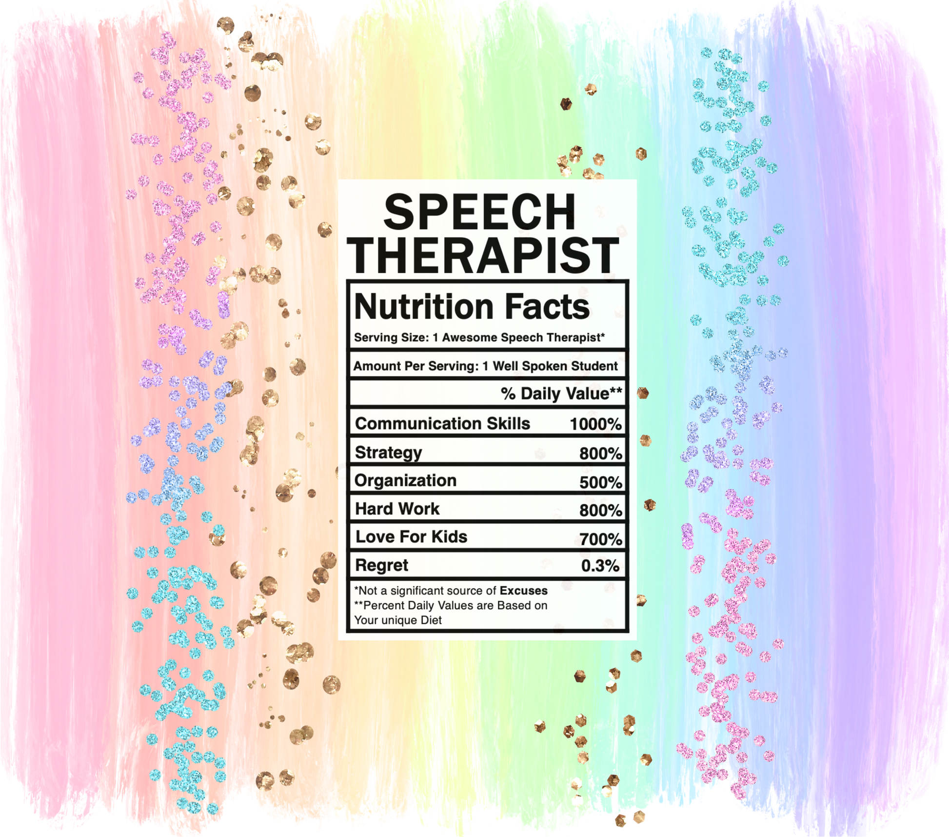 pastel rainbow speech therapist nutrition facts svg